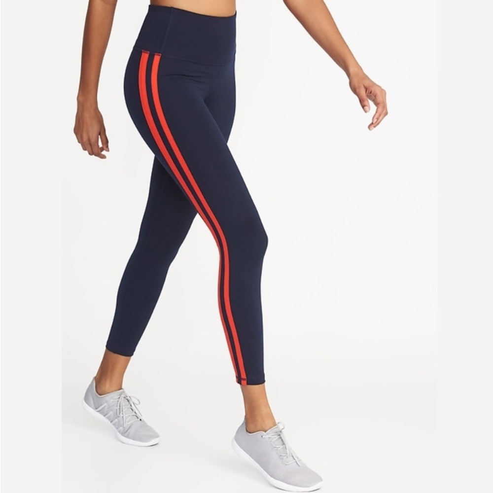 Old Navy Dark Blue Leggings with Bright Red Stripes